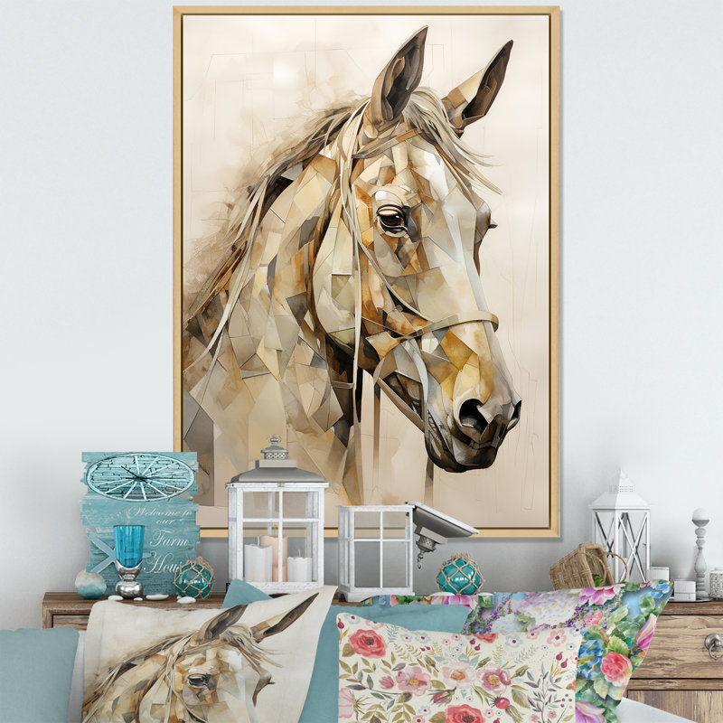 Cheval majestueux sur toile, Cadre naturel flottant, H 32 po x l 16 po x P 1 po