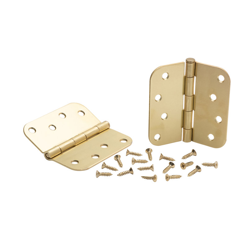 4 in. x 4 in. Full Mortise Residential 5/8 in. Radius Hinge with Removable Pin, Satin Brass