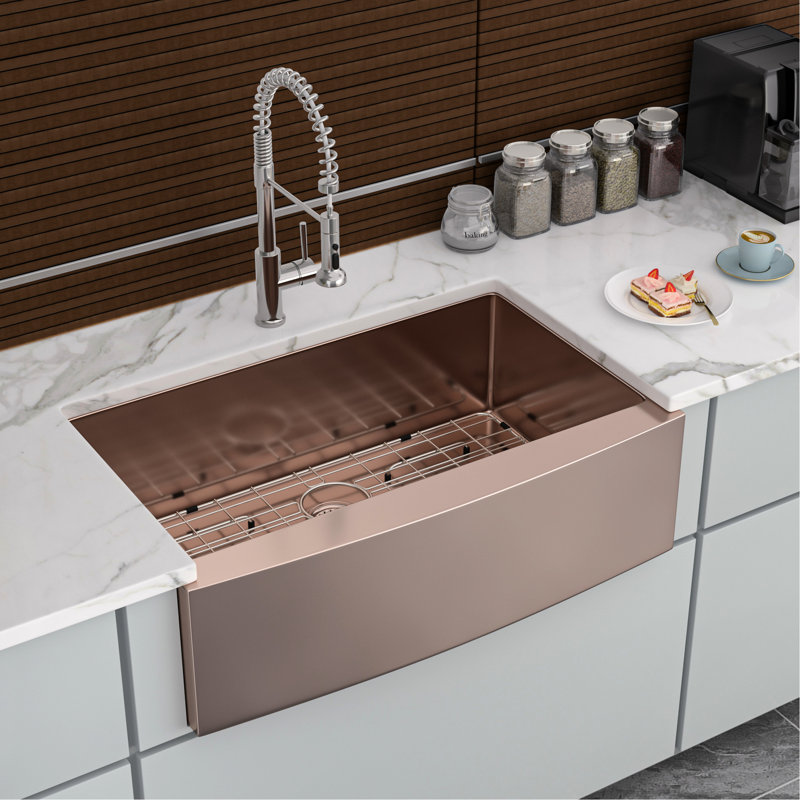 33" Rose Gold Sink, 33X21x10 Inch Stainless Steel, Wear- Nano Technology, More Working Space Apron Water- Finish, Area