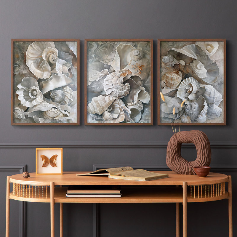 Série Sea and Shore - Ensemble de 3 estampes numériques - Prêt à accrocher, Noyer, H 28 po x l 22 po