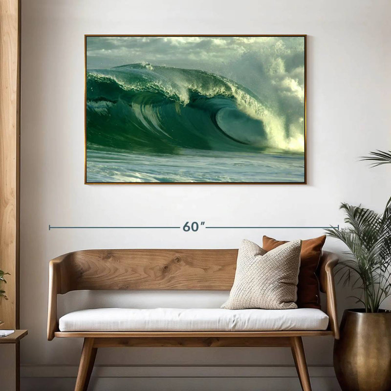 Vague d'océan vert, 46 po x 31 po, Cadre flottant doré