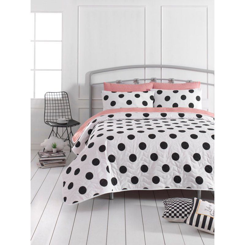 Flossi Dots Bedspread with Pillowcases, W200 x L220cm, Pink