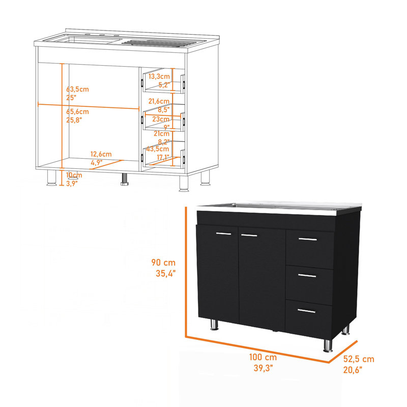 Wenge 2-Door 3-Drawer Kitchen Cabinet