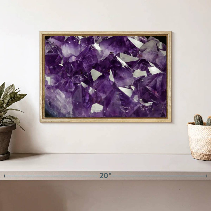 Cristal améthyste mauve, Cadre flottant en bois naturel, 13 po x 9 po