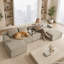 Canapé d'angle modulaire en forme de U sans armature, canapé nuage en tissu velours côtelé avec console de rangement et poufs amovibles, canapé de sol convertible pour salon-1490104416