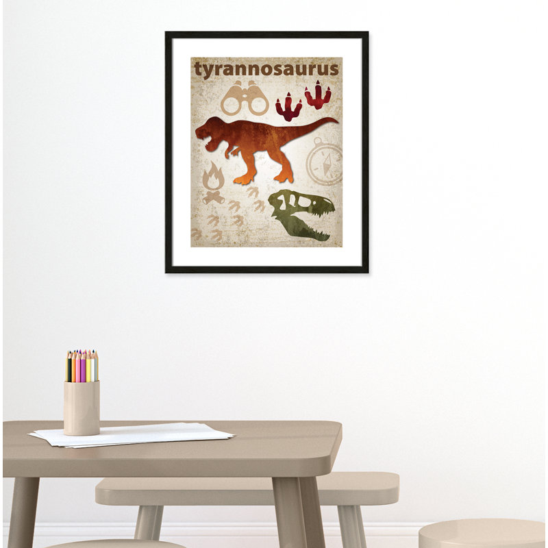 Dinosaurs-01' Wall Decal, 25.5" H x 21.5" W x 1.1875" D, Black Woodgrain Box Framed
