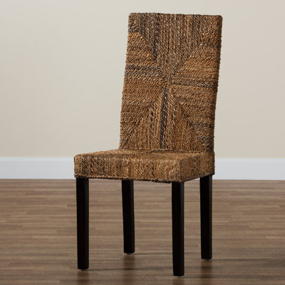 Braydyn Solid Wood Seagrass and Mahogany wood Side Chair in Dark Brown