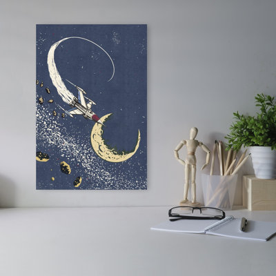 Spaceship Lunar Adventure Retro Vintage Abstract Landscape Nature Wall Art Print 1 Piece Wrapped Canvas Wall Art