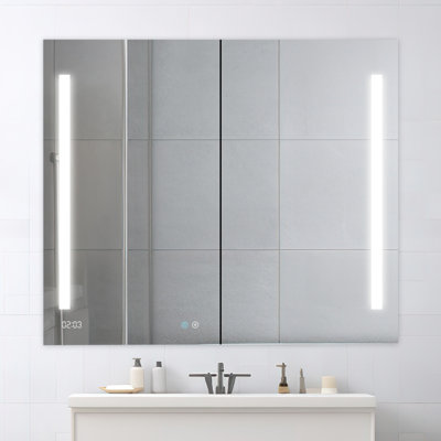 Signature Royale 48" W x 36" H x 5" D LED Medicine Cabinet Defogger, 3X LED Lighted Vertically Adjustable Magnifying Mirror, Digital Clock, Electrical Outlets