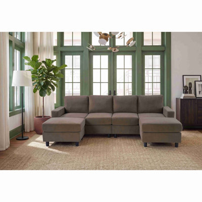 98.8" Oversized U-Shaped Sectional Couch, Corduroy Upholstered 4-Seat Double Chaise Sofa With Sturdy Legs & Thick Padding, Modular Corner Sofa For Living Room, Family Room