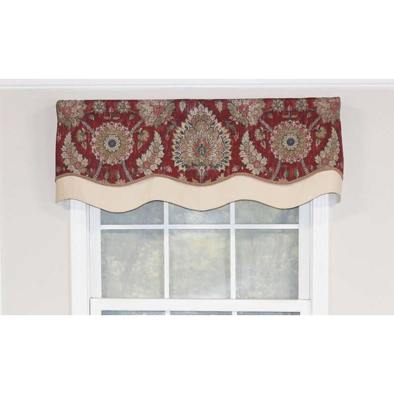Cotton Damask Scalloped Window Valance, Garnet