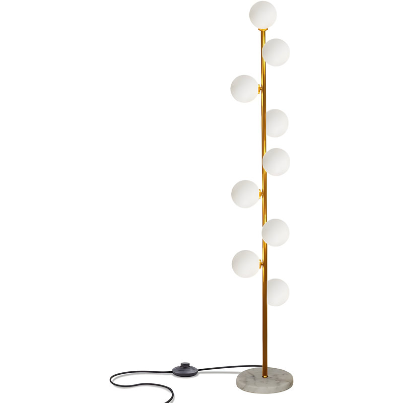 Midcentury Modern 9-Light Floor Lamp With Marble Base - Elegant Gold Finish For Living Room, Bedroom, Office