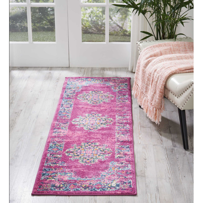 Tapis à motif oriental fuchsia rose Abbate, Tapis de couloir 1 pi 10 po x 6 pi