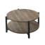 Table basse transitionnelle ronde avec tablette ouverte, meubles en bois d'ingénierie gris foncé et pieds en métal pour le salon