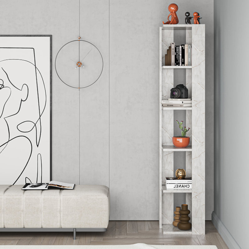 Nati Modern Corner Bookcase 5 Tiers | 34 x 34 x 161 cm | Space-Saving Design, Lagina