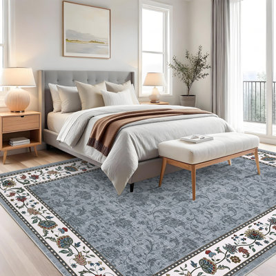 Tapis lavable rétro à motif floral rétro, tapis lavable à la machine antidérapant pour salon, chambre à coucher, vestibule