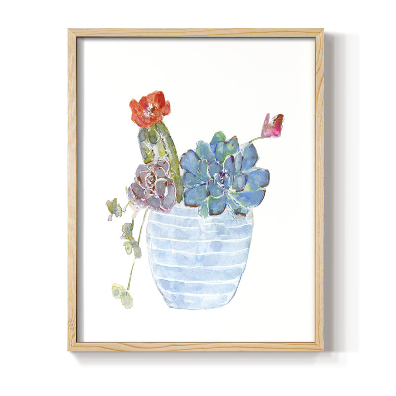 Cactus and Succulent Blooms I Framed Print - Solid Wood, 15" H x 12" W