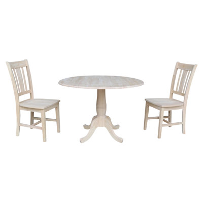 Deilyn Round Top Pedestal Extending 3 Piece Drop Leaf Solid Wood Dining Set