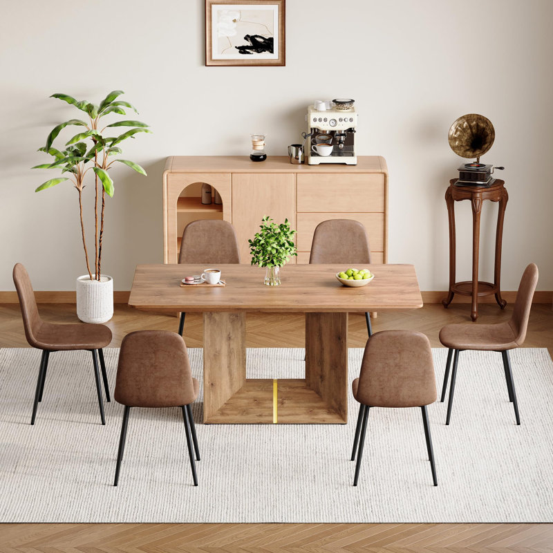 63" Rectangular Dining Table Set, 7 Pieces: Table, 6 Chairs