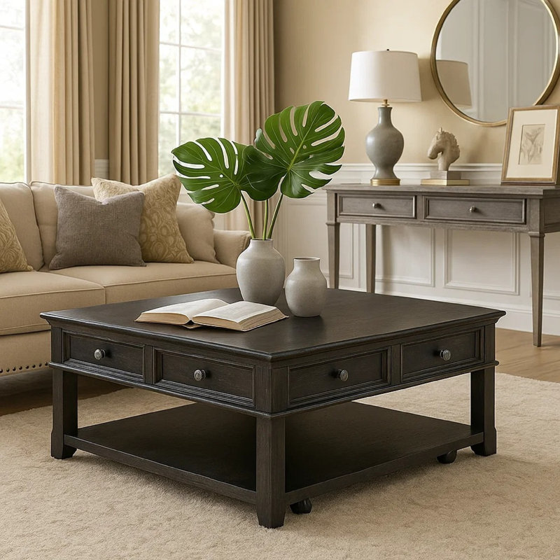 Table basse avec rangement Riel, plateau relevable de 38 pouces, noir anthracite Riel