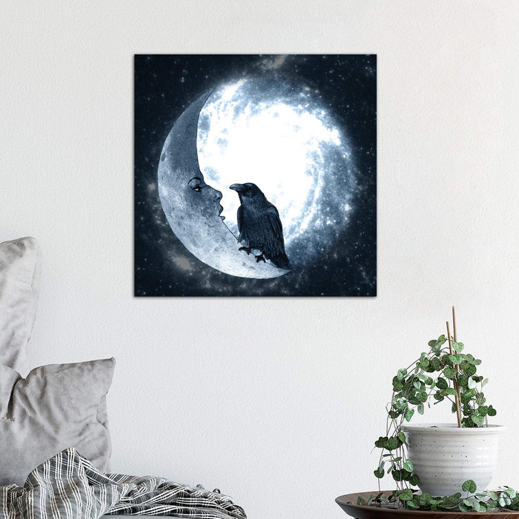 The Crow and Its Moon by Barruf - Wrapped Canvas Graphic Art Print