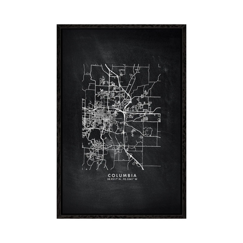 Columbia City Map Chalkboard Style 1 Piece Wall Art on Canvas, 66.04 cm H x 45.72 cm W, Black Framed