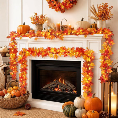 Guirlande lumineuse d'automne artificielle avec ampoules orange, décoration de feuilles d'automne pour Halloween, décoration de l'Action de grâce, récolte, maison, intérieur et extérieur