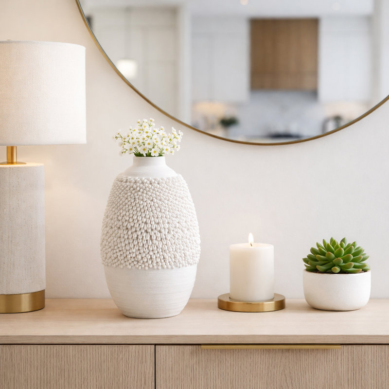 Vase moderne en céramique et en porcelaine avec design texturé, décor décoratif glamour pour décor contemporain