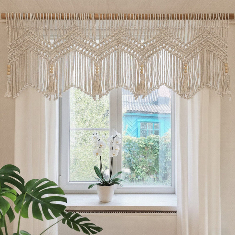 Boho-inspired 52''w Macrame Doorway Curtain