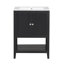 Lavabo de salle de bain moderne élégant en céramique noire 24 po avec tablette ouverte en bois massif