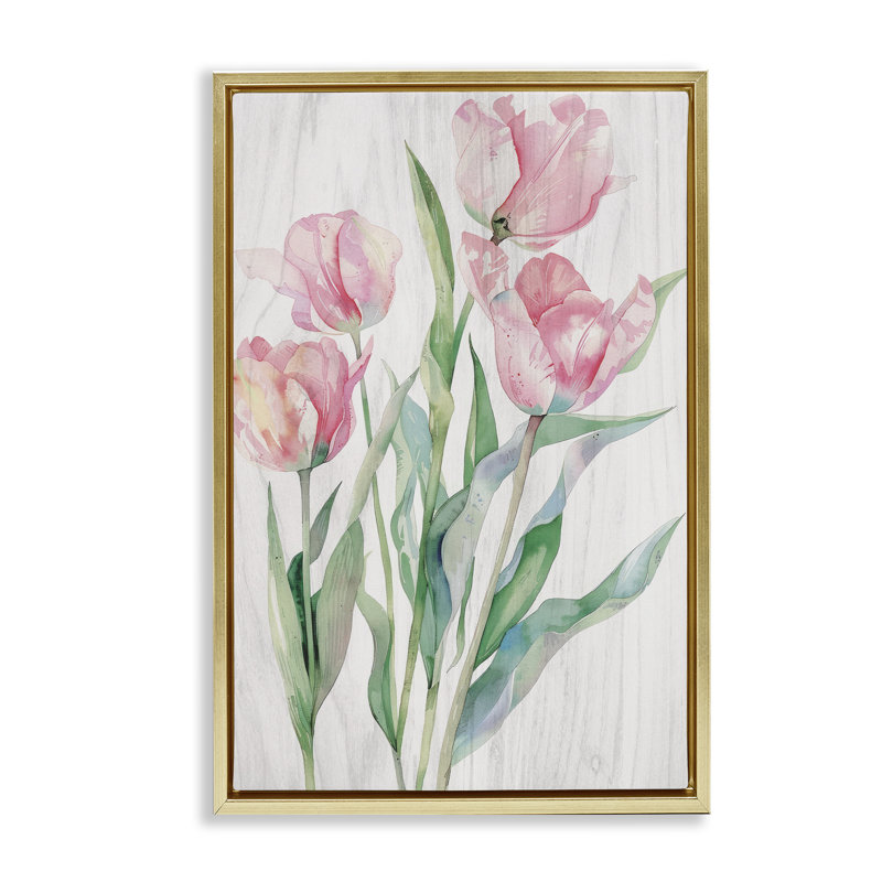 Stupell Industries Pink Tulip Blossoms Floater Frame Canvas Wall Art Design By Maya Blooms, 31" H x 21" W