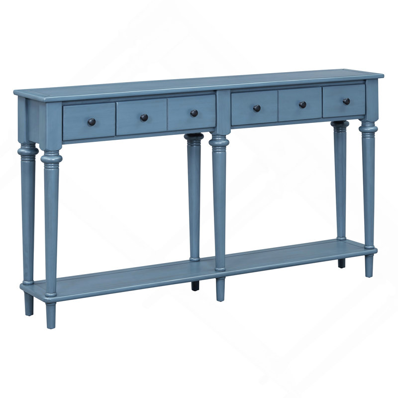 Table d'entrée avec 4 tiroirs, console rétro avec tablette ouverte pour les entrées, les salons et les couloirs, Marine