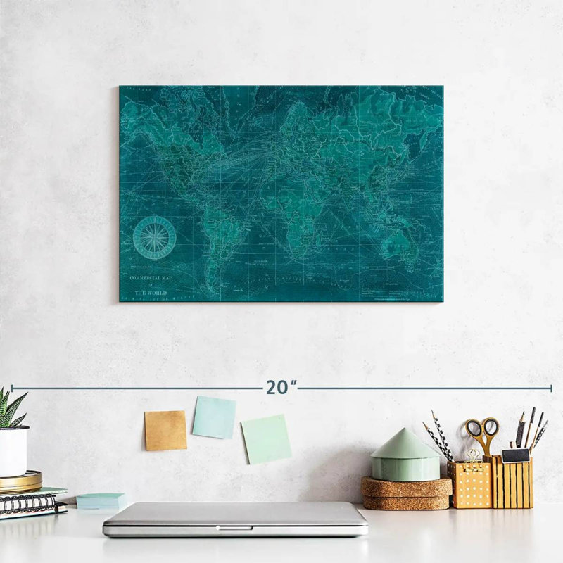 Antique Azure World Map, 8" H x 12" W