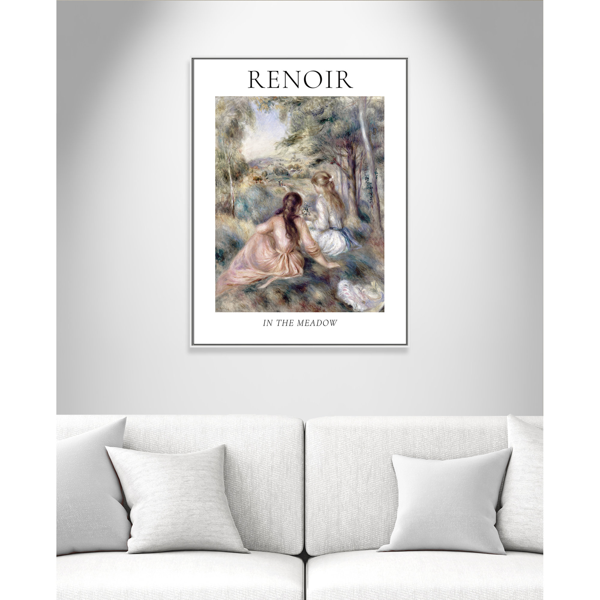 Old Masters Collection " In The Meadow " by Auguste Renoir, White Floater Frame, 49.5" H x 37.5" W x 2" D, No