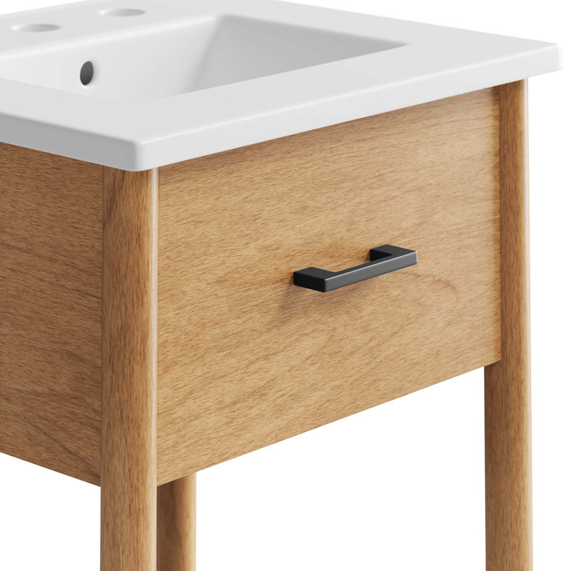 Ensemble de meuble-lavabo simple 18 po avec plateau en céramique Modway Zaire, Blanc, Naturel
