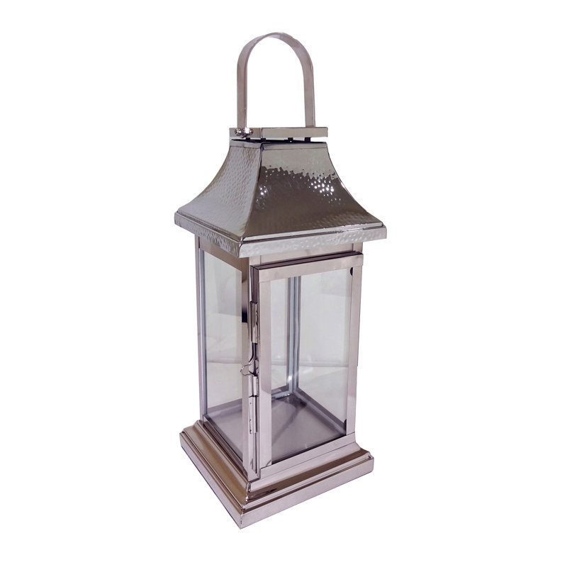 20" Silver Metal Floor Lantern with Glass Panels for Elegant Home Lighting and Festive Christmas Decor