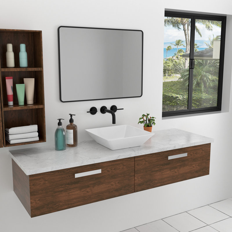 16'' White Ceramic Rectangular Vessel Bathroom Sink