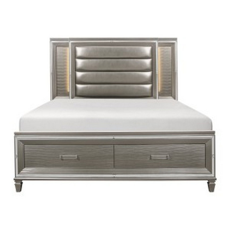Upholstered Storage Bed, Grey/Silver