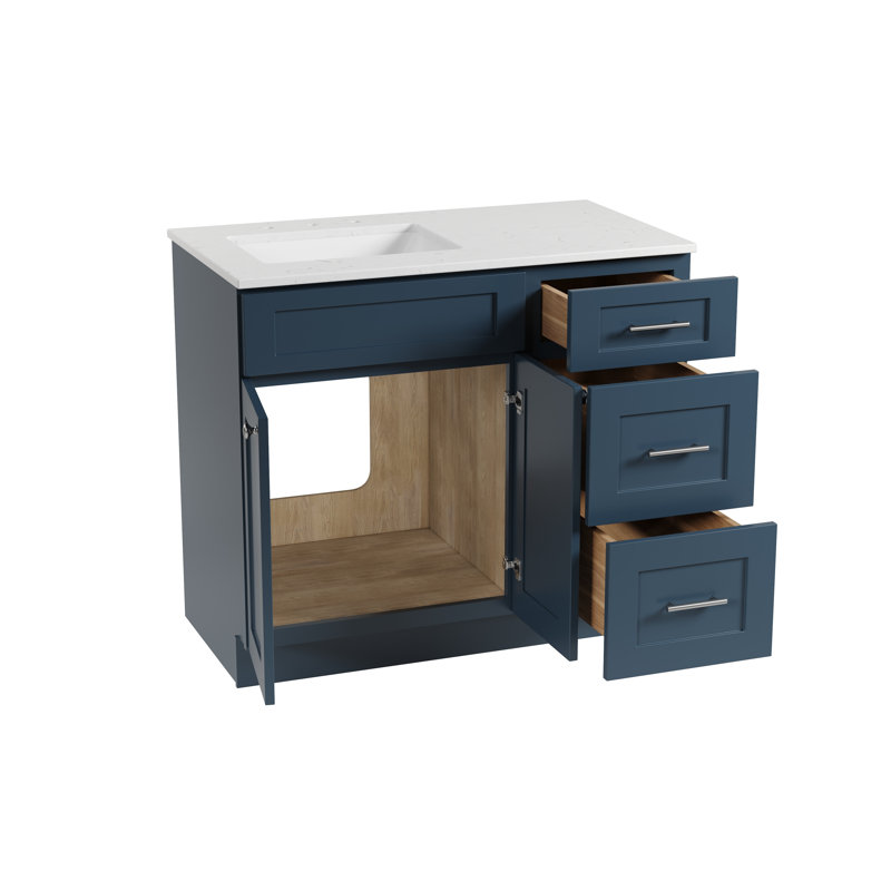 Meuble-lavabo simple avec plateau en quartz Disar, Gauche, Bleu