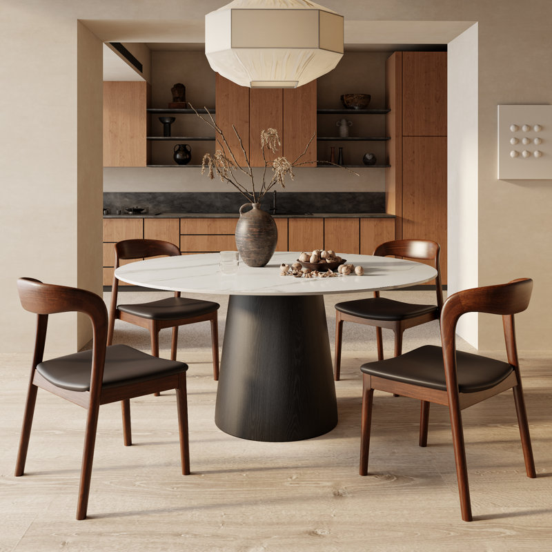 Modern Mid-Century Dining Table Round Kitchen Table For 4/6/8, 29.52" H x 47.24" W x 47.24" D, White/Gray