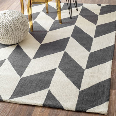 Tapis gris anthracite en laine crocheté à la main Wolfenbarger