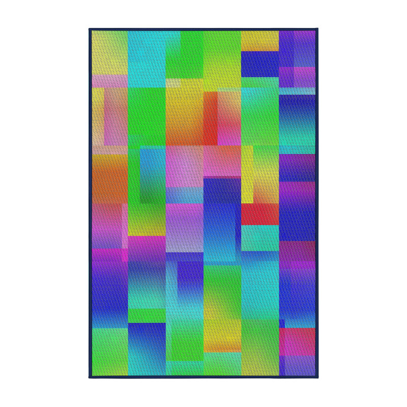 Tapis jaune/vert/rouge tissé à la machine, Rectangle 8 pi x 10 pi