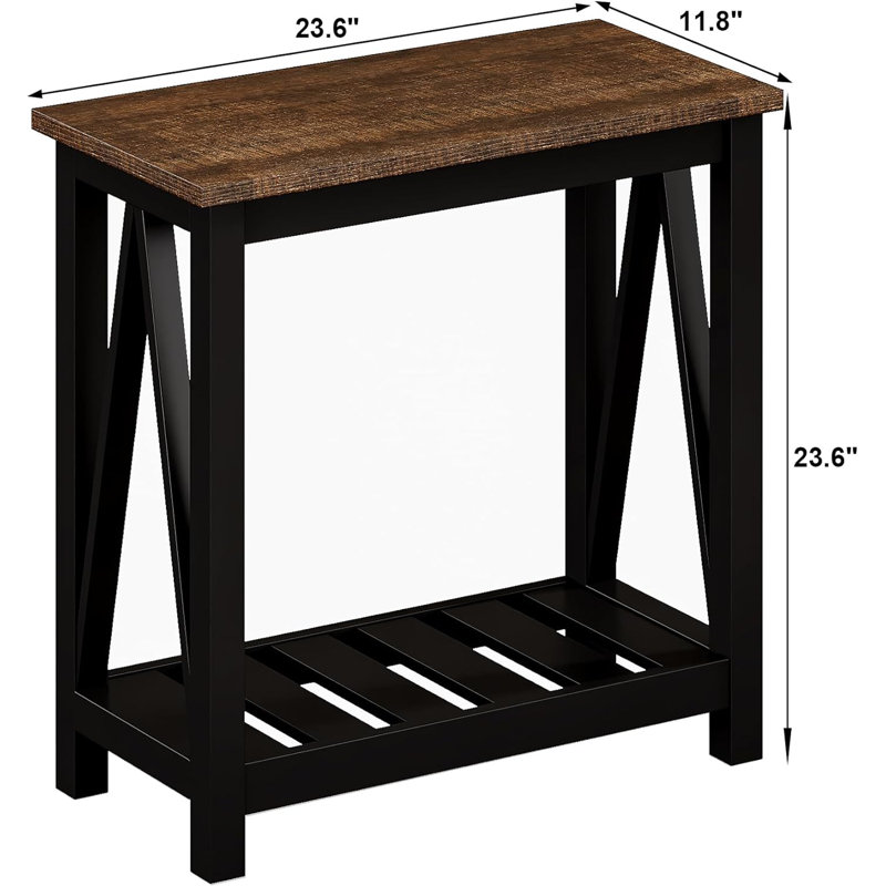 23.6" H Slatted End Table with Storage, Black