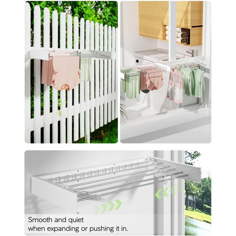 Foldable Wall-Mounted Drying Rack, Silver, 5.2" H x 40" W x 20" D