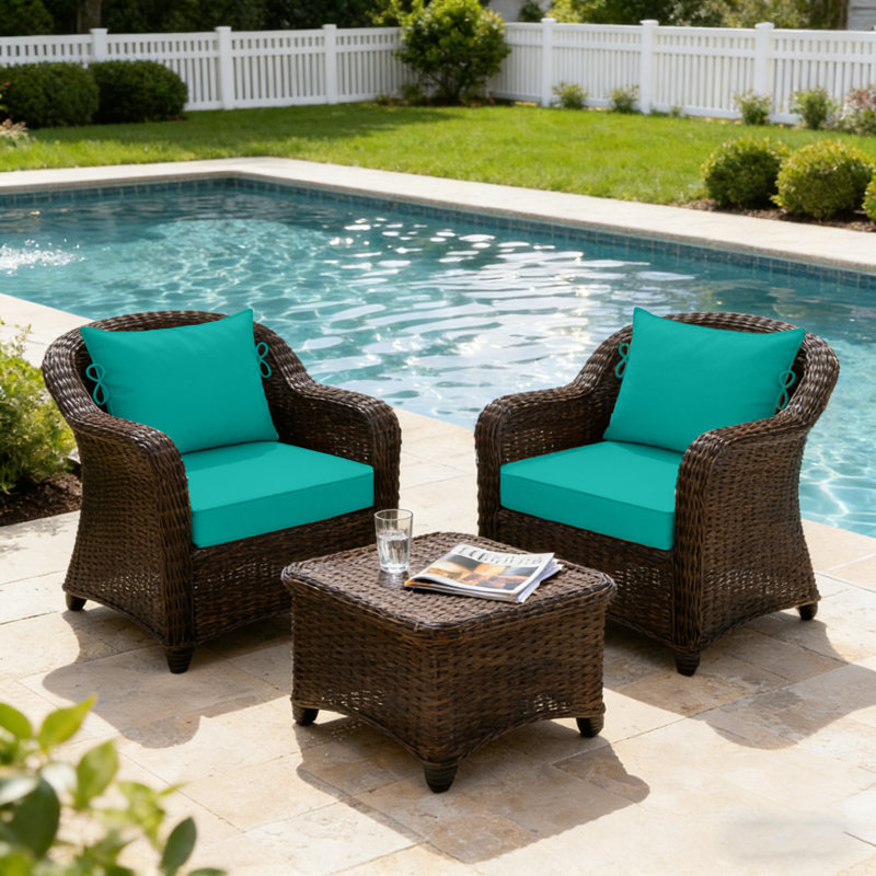 Fade Resistant Outdoor Chair Cushions Set Of 2, Deep Seat Patio Cushions 24 X 24 With Removable Cover, 28D High Resilience Foam Replacement Outdoor Seat Cushions With For Sofa, Adirondack Chair, Sectional,Turquoise