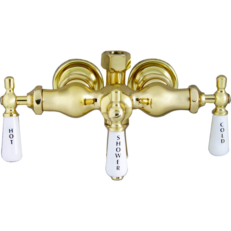 3 Handle Bathroom Clawfoot Tub Faucet with Diverter, Polished Brass