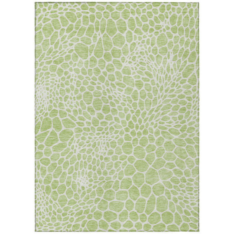 Tapis intérieur / extérieur géométrique lavable 8 pi x 10 pi vert et ivoire