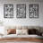 Three Piece Wall Decor With Floral Hollow Out Abstract Design, Black Rectangular Metal Frame, Crafted, 3D Visual Effect Cutting, 0.08 Inch Thickness, Pre - Fitted Holes For Easy Hanging, Ideal Home