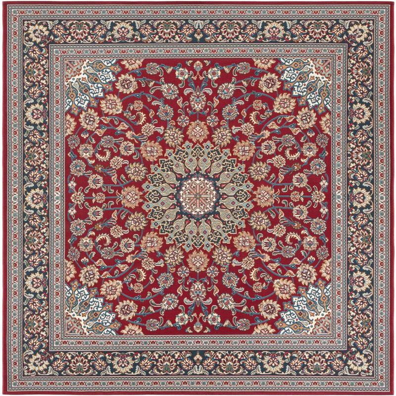 Tapis traditionnel de couleur rouge Tollefson, Carré 7 pi 10 po