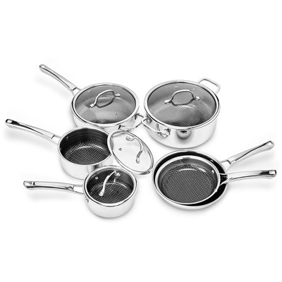 Ensemble de 10 casseroles antiadhésives en acier inoxydable avec casseroles et couvercles
